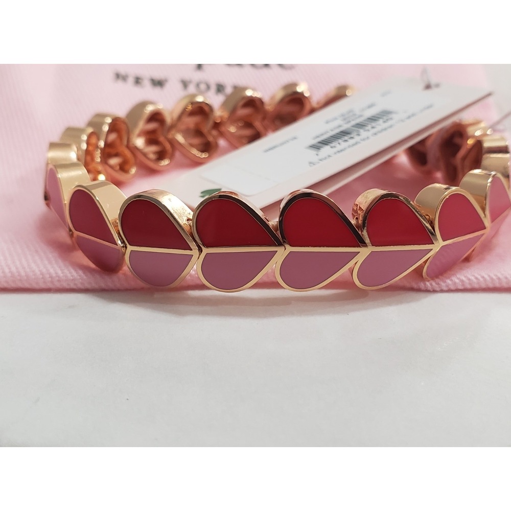 NEW Kate Spade Pink Red Folded Heart Stretch Bracelet Valentine's DAY enamel - Picture 3 of 3